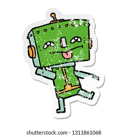 distressed sticker of a cartoon robot