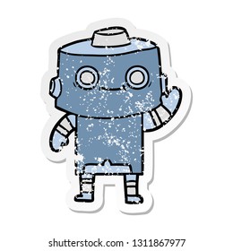 pegatina angustiada de un robot de dibujos animados