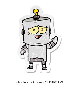 distressed sticker of a cartoon robot