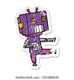 distressed sticker of a cartoon robot