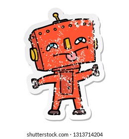 distressed sticker of a cartoon robot