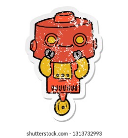 distressed sticker of a cartoon robot