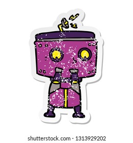 distressed sticker of a cartoon robot