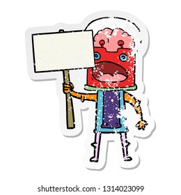 distressed sticker of a cartoon robot
