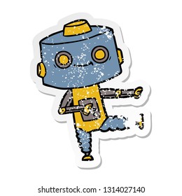 distressed sticker of a cartoon robot