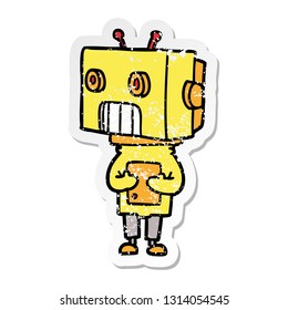 adesivo angustiado de um robô de desenho animado