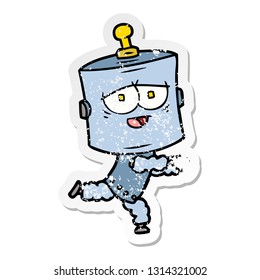 pegatina angustiada de un robot de dibujos animados