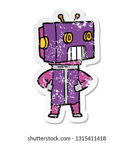 pegatina angustiada de un robot de dibujos animados
