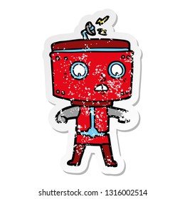 distressed sticker of a cartoon robot