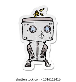 pegatina angustiada de un robot de dibujos animados