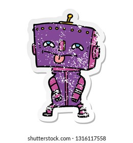 distressed sticker of a cartoon robot