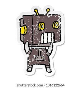 pegatina angustiada de un robot de dibujos animados