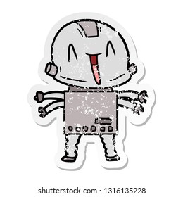distressed sticker of a cartoon robot