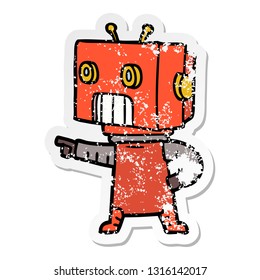 distressed sticker of a cartoon robot