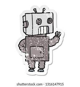 adesivo angustiado de um robô de desenho animado