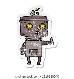 pegatina angustiada de un robot de dibujos animados