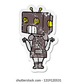 distressed sticker of a cartoon robot