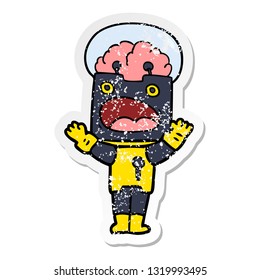 distressed sticker of a cartoon robot