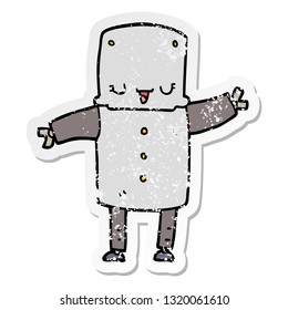 distressed sticker of a cartoon robot