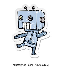 distressed sticker of a cartoon robot