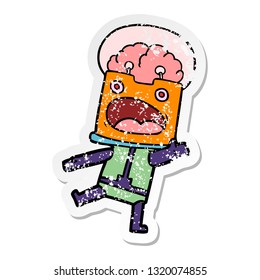 distressed sticker of a cartoon robot