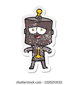 distressed sticker of a cartoon robot