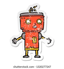 pegatina angustiada de un robot de dibujos animados