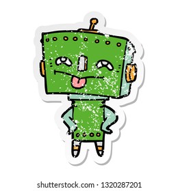 distressed sticker of a cartoon robot