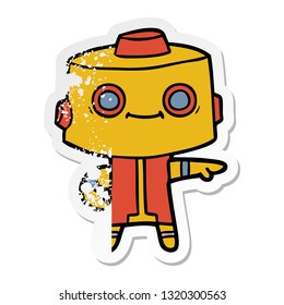 distressed sticker of a cartoon robot