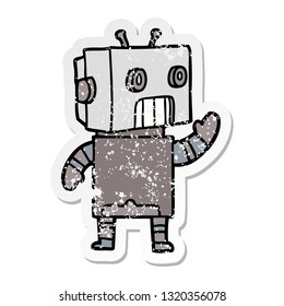 distressed sticker of a cartoon robot
