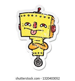 distressed sticker of a cartoon robot