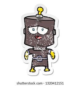 distressed sticker of a cartoon robot