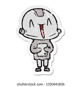 distressed sticker of a cartoon robot