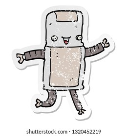 distressed sticker of a cartoon robot