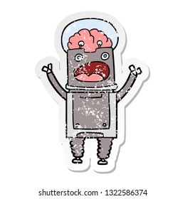 distressed sticker of a cartoon robot