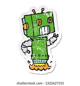 distressed sticker of a cartoon robot