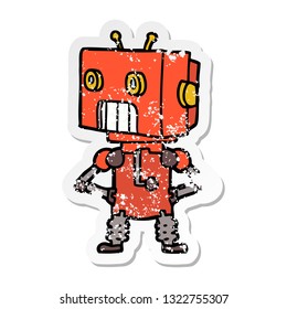 distressed sticker of a cartoon robot