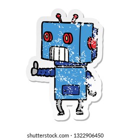 distressed sticker of a cartoon robot