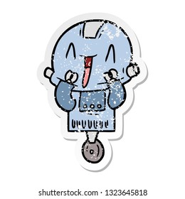 distressed sticker of a cartoon robot