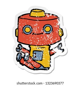 pegatina angustiada de un robot de dibujos animados