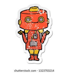 distressed sticker of a cartoon robot