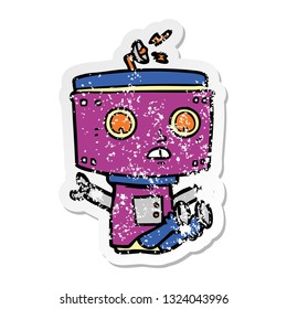 distressed sticker of a cartoon robot