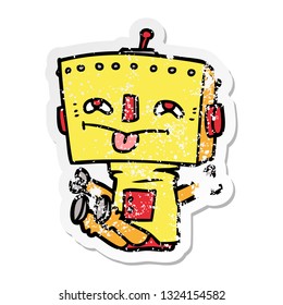 distressed sticker of a cartoon robot