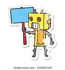 distressed sticker of a cartoon robot