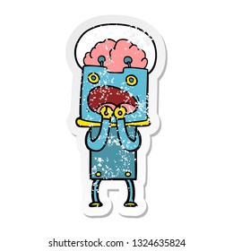 distressed sticker of a cartoon robot