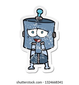 distressed sticker of a cartoon robot