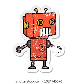 distressed sticker of a cartoon robot