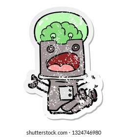 pegatina angustiada de un robot de dibujos animados