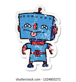distressed sticker of a cartoon robot
