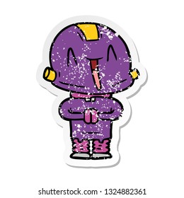 distressed sticker of a cartoon robot